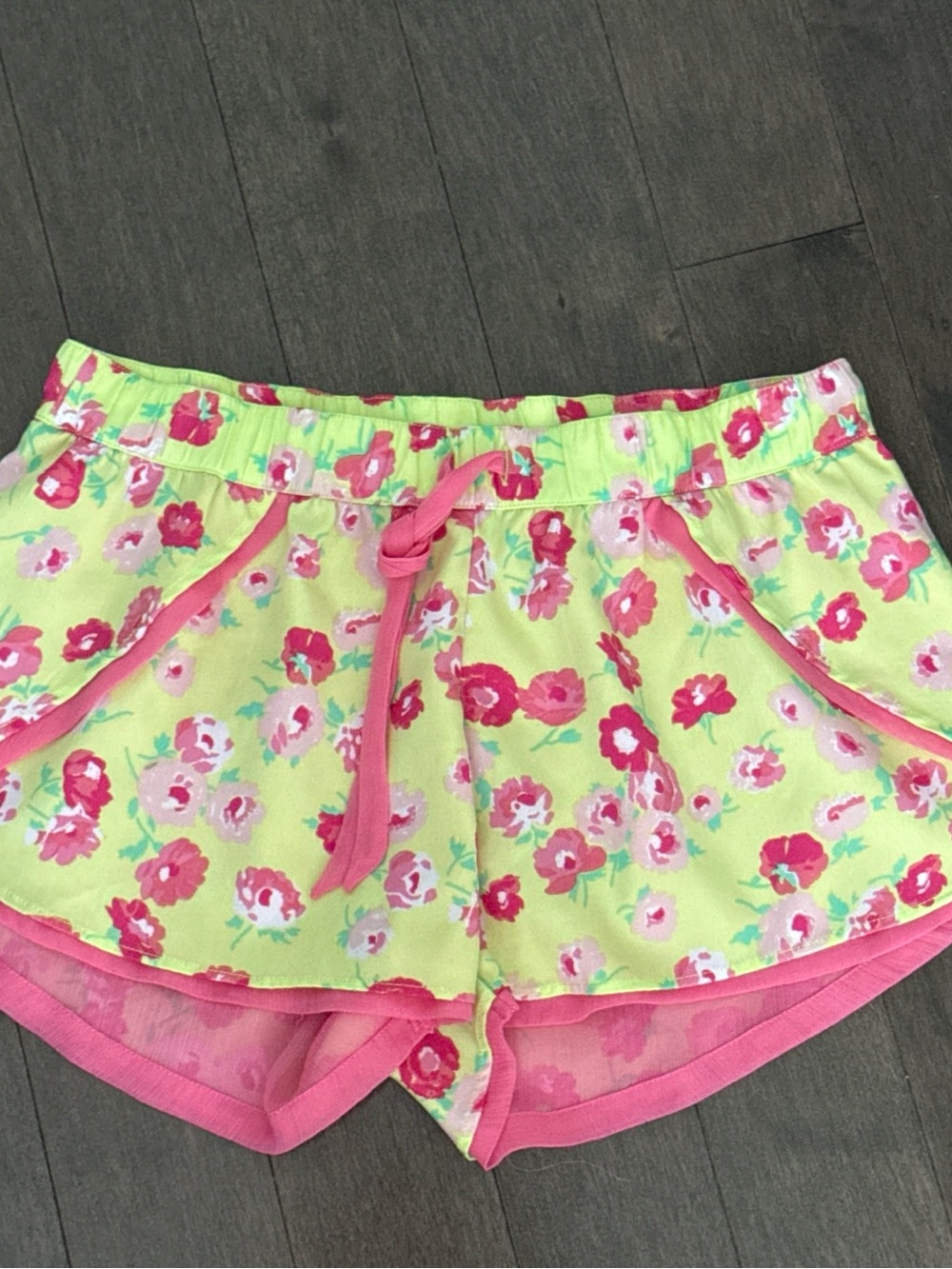 aerie Floral Drawstring Shorts - Yellow & Pink